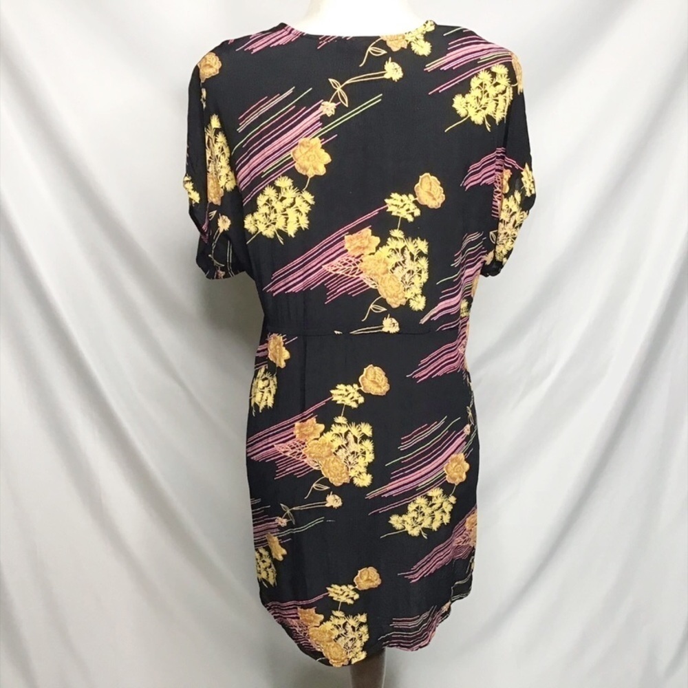 ANTHROPOLOGIE Size XS Lux Dress Mini Floral Black Purple Yellow Boho Beach - Picture 5 of 8